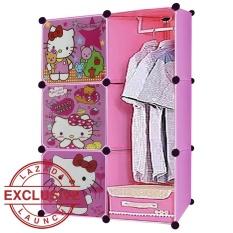 AIUEO Lemari Pakaian Motif Hello Kitty 3 Pintu 3 Kotak 1 Gantungan Type 6.31 - Pink