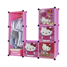 Angel Lemari Pakaian Motif Hello Kitty 4 Pintu 3 Kotak 1 Gantungan Type 7.31 - Pink
