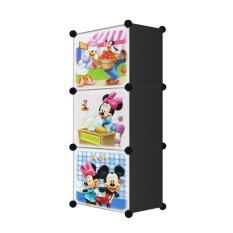 AIUEO Lemari Pakaian Motif Mickey's 3 Pintu Type 3.4 - Hitam