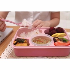 AIUEO Lunch Box Set Bento Nagoya Free Sendok - Pink Terbuat Dari Wheat