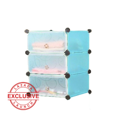 AIUEO Rak Sepatu 3 Pintu - Biru