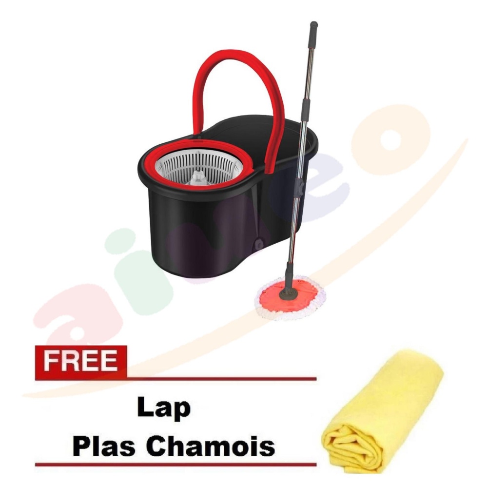 AIUEO Alat Pel Lantai Otomatis - Hitam Bundling Lap Plas Chamois Lap Kanebo