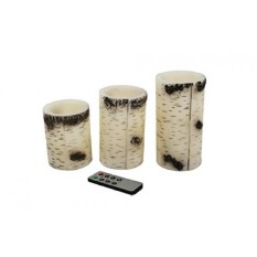 Akari Set 3 Efek Birch Bark Lilin Gading Asli LED Flamelesscandles dengan 8 Jarak Jauh dan Penghitung Waktu Pedesaan liburan Christmascelebratory Kesempatan (Hangat Putih) -Internasional