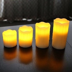 Akari Set of 4 Real Wax Operated Flameless LED Flickering CandlesPillar Candle with Remote 3 4 5 6 inch Weddings Birthdays GiftsMothers Day Holiday Christmas All Occasions (Warm White) - intl