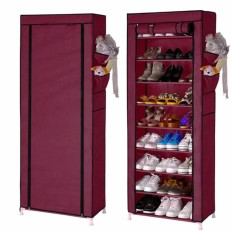 Allunique Rak Sepatu Portable 10 Susun / Shoe Rack with Dust Cover - Maroon