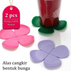 Anabelle Alas Cangkir Gelas Silikon Motif Bunga /Tatakan Gelas Silicon 1 Set Isi 2