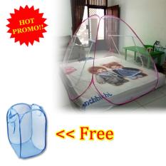 Anabelle Kelambu Lipat Korea 200 X 200 Bed Net Anti Nyamuk Canopy Portable + Free Laundry Basket Polos Keranjang Baju Kotor Warna Warni