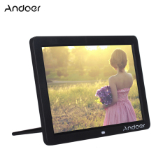 Andoer 12 inci W HD layar Digital LED bingkai Album foto Digital resolusi tinggi 1280 x 800 bingkai foto elektronik dengan Remote Control beberapa fungsi termasuk kalender jam LED MP3 MP4 Player mendukung beberapa bahasa film Outdoorfree - Internasional