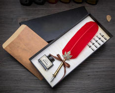 Antik Bulu Alam Pena Celup Set Kaligrafi Inggris Carved Pen Pena (Viscount)