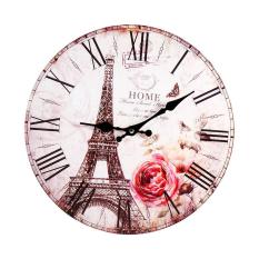 Antique Style Vintage Paris Eiffel Tower Round Wood Wall Clock Kitchen Home Decoration - intl