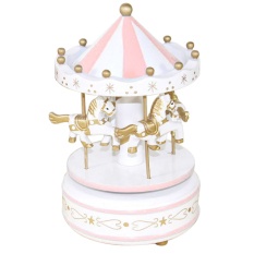 AUkEy Pink Wooden Merry-Go-Round Carousel Music Box Anak Bayi Anak-anak Mainan Natal-Intl