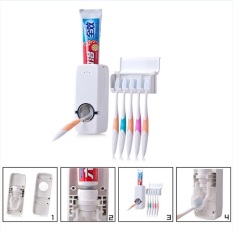 Pemeras Dispenser pasta gigi otomatis + 5 dudukan rak sikat gigi