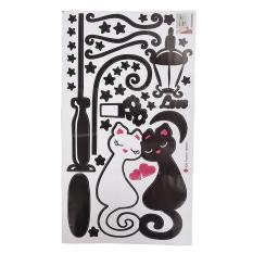 Hitam Kucing Di Bawah Lampu Jalan Desain Gambar Seni Peel & Stick Stiker Dinding Buat Sendiri Vinyl Stiker Tembok
