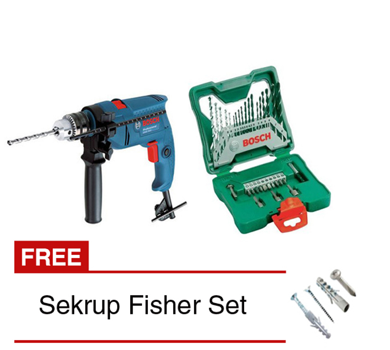 Bosch GSB 550 Paket Bor Tembok Biru dan BOSCH 33-piece X-Line set Hijau + Gratis Sekrup Set