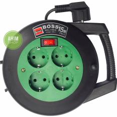 BOSS® 15 Meter Kabel Roll Box 4 Lubang Stop Kontak + Saklar ON/OFF (Green)