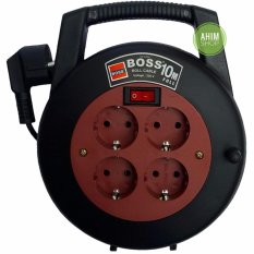 BOSS® Kabel Roll Box 10M 4 Lubang Stop Kontak + Saklar ON/OFF - Black (Maroon)