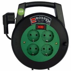 BOSS® Kabel Roll Box 10M 4 Lubang Stop Kontak + Saklar ON/OFF - Black (Green)