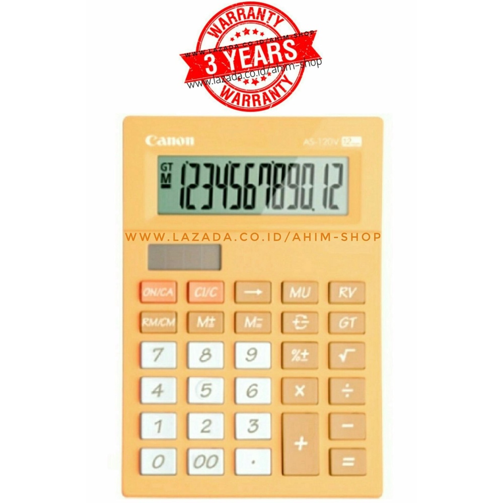 Canon Calculator AS-120V Kalkulator 12 Digit Tenaga Baterai & Matahari – Pastel Orange