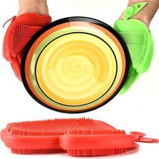 Carlie 2 Pack Silicone Dishwashing Penggosok Spons Sikat Silikon Sarung Tangan Cuci Piring untuk Mencuci Dapur Pot Pan Dish Bola-Internasional