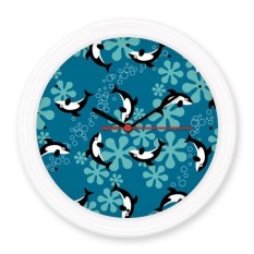 Kartun Dolphins Paus Biru Gelombang Diam Tidak Berdetak Bulat Dinding Dekoratif Jam Baterai Motif -Internasional