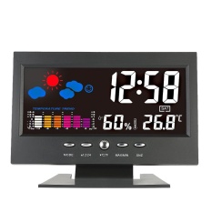 C/�F Multifungsi Indoor Colorful LCD Digital Suhu Kelembaban Meter Jam Stasiun Cuaca Thermometer Hygrometer Kalender Tren Suhu Alarm Tingkat Kenyamanan Ramalan Cuaca Voice-Activated Backlight dengan Kabel USB