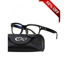 CGID CT84 Kacamata Komputer Pembaca Membaca Gaming Video Gelas Anti Blue Light Eye Strain dan Sinar UV, Vintage Rectangle Bingkai Hitam, Transparnet Lensa-Intl