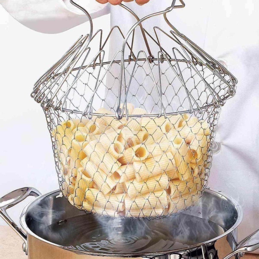 Chef Cooking Basket Colander Fry Folding Flat Strainer Netwashable Sieve - intl