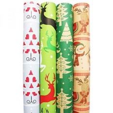 Liburan Natal Gulungan Kertas Pembungkus-paket 4 Gulungan 160 SQFT Silver Pohon Natal Elegan Reindeer Hijau Pohon Aneh dan Snowman dan Rusa-Internasional