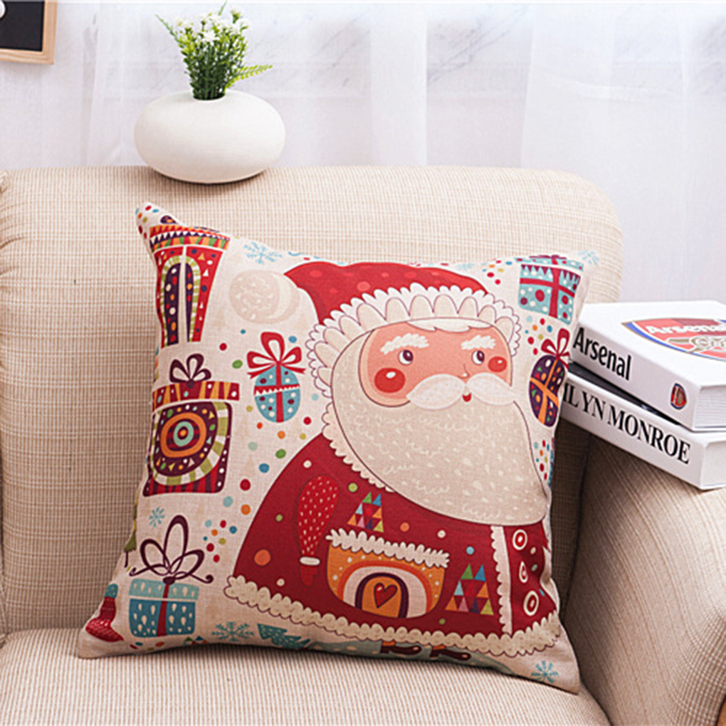 Natal Pola Bernapas Sistem Cairan Square Cushion Cover Sarung Bantal Santa Claus