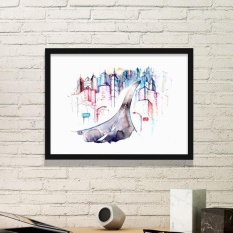 Kota Modern Building Highway Lampu Jalan Watercolor Ilustrasi Gambar Home Wall Decal-Intl