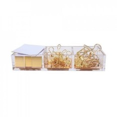Kejernihan Emas Catatan Holder dengan Cube Memo Pad 320 Lembar, Acrylic 3 In 1 Laci Organizer Oleh Draymond Story (Klip Dijual Terpisah)-Gold Stationery Series-Intl