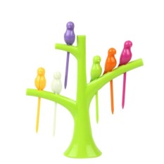 Cocotina Birdie Fruit Fork Burung Di Pohon Dessert Kue Alat Makan Pesta Koktail Set-Internasional
