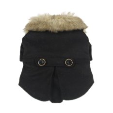 Cocotina Anjing Peliharaan Mewah Faux Mantel Kerah Bulu Anak Anjing Kucing Musim Dingin Jaket Hangat Pakaian Kostum Aparel (Hitam)-XS