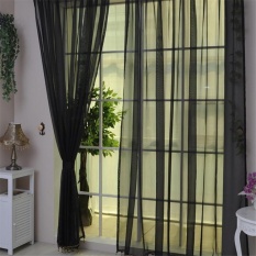 Colorful Door Window Curtain Drape Sheer Voile Hitam-Intl