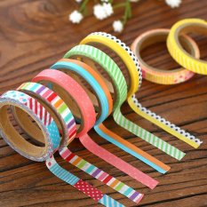 Warna Roll DIY Washi Renda Dekoratif Lengket Kertas Masking Tape Diri Perekat-Intl