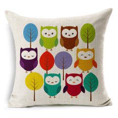 Cotton Linen Square Dekoratif Bantal Bantal Sarung Bantal Lucu Bayi Burung Hantu dan Pohon Gambar Desain KZ013-006-Intl