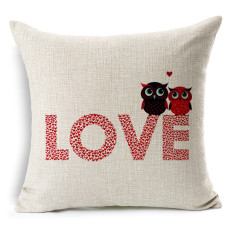 Cotton Linen Square Bantal Bantal Bantal Bantal Cushion Cover Owl dan Cinta Gambar Desain KZ013-007-Intl