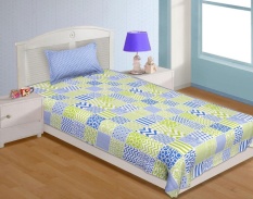 Cotton Single Size Bedding Set 2 Pcs Check Pattern Bedsheet Pillowcase Flatsheets 144 TC Bed Linen - Blue