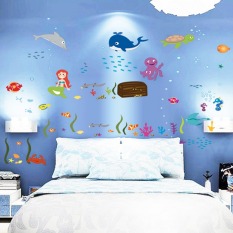 Kepiting Laut Ikan Paus Dunia Ubur Penyu Kertas Stiker Dinding Rumah Stiker Dinding Can Dilepas Gaya Vinil Ruang Tamu Kamar Tidur PVC Gambar Seni Mural Waterproof Diseduh Sendiri Tongkat For Orang Dewasa Remaja Children Panti Asuhan Anak Bayi