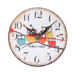 Creative Owl Series Eropa Retro Clock Ruang Tamu Kamar Tidur Jam Round Imitasi Kayu Jam Alarm Kecil-E-Intl