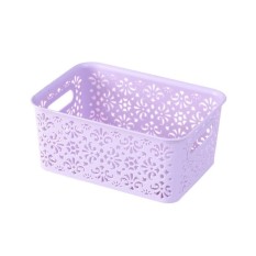 Plastik Kreatif Desktop Penyimpanan Berongga Keranjang Pakaian Dalam Penyimpanan Kotak Dapur Organizer Pakaian Toys Penyimpanan Wadah Warna: kecil Ungu (Tanpa Penutup)-Internasional