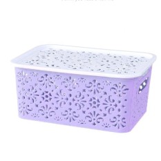 Plastik Kreatif Desktop Penyimpanan Berongga Keranjang Pakaian Dalam Penyimpanan Kotak Dapur Organizer Pakaian Toys Penyimpanan Wadah Warna: ungu Kecil (Punya Penutup)-Internasional