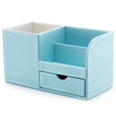 Kreatif PU Kulit Meja Tulis Organizer Multifungsi Kantor Kotak Penyimpanan untuk Alat Tulis/Jarak Jauh Pengendali Warna: Cerulean Biru-Internasional