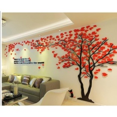 Pohon Kreatif 3d Stereo Acrylic Dinding Stiker Ruang Tamu Sofa TVBackground Dinding Interior Room Dekorasi Hangat (Pohon Keshayang: Hijau)-Intl