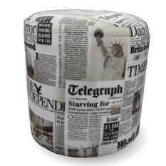 CREOVA KURSI DEKORASI PUFF BULAT MOTIF NEWSPAPER