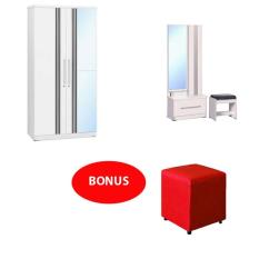 Creova Meja Rias MR2526 Plus Lemari Putih LP2596 BONUS Puff Kursi Dekorasi