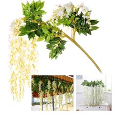 CYNDIE Buatan Sutra Wisteria Palsu Taman Gantung Bunga Vine Daun Rumah Pernikahan Decor Hadiah HARGA TERBAIK Ungu 105 Cm 1