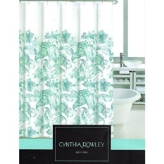 Cynthia Rowley Florentine Eksotis Jacobean Bunga Cabang Fabric Shower Curtain 72-by-72-inci Floral Peacock Blue Teal Turquoise Navy Aqua Green-Intl