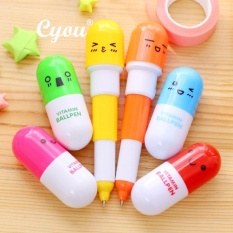 Cyou 6 Pcs Cute Smiling Face Pill Ball Point Pen TelescopicVitamin Capsule Ballpen Kantor Perlengkapan Sekolah Kids Gift Kanak- Kanak Pensil Comel-Intl