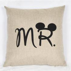 Dekoratif Kartun Mr Mrs Katun Linen Bantal Sofa Bantal Bantal untuk Rumah Kantor Hadiah Valentine Warna: Hitam Ukuran: 45*45 Cm Tidak Mengandung Core